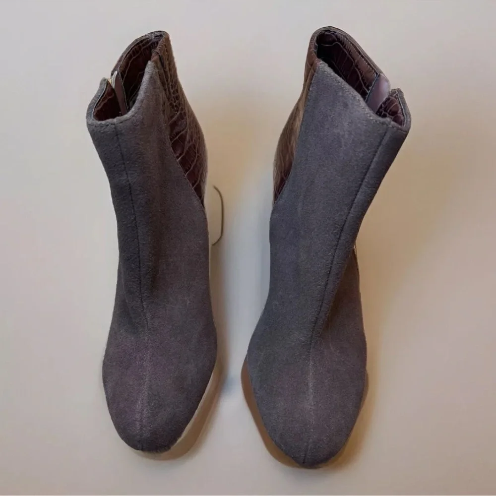 Iman Brown Boots Sz 10 Zip Up 4'' High Heel Ankle Reptile Bootie Party Office